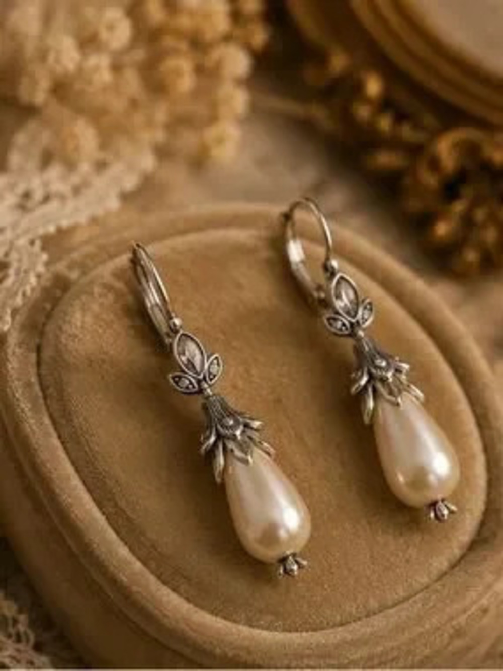 Vintage Silver Orchid Pearl Earrings
